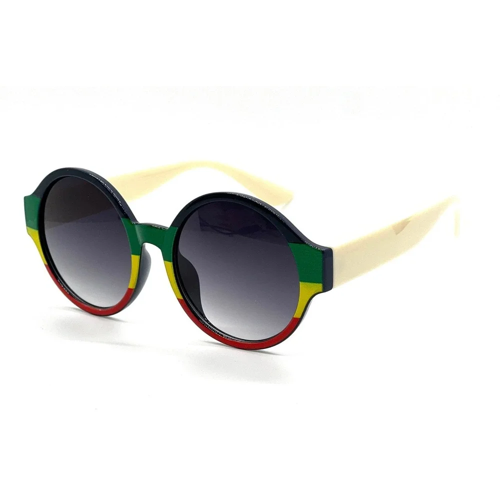 Rasta Sunglasses Round Frame Reggae Colors Funky Fashion Shades Women Retro‎ New
